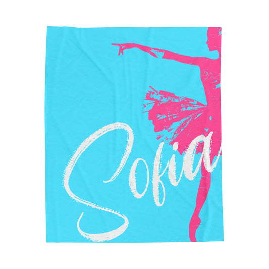 Personalized Ballerina Velveteen Blanket - Custom Soft Plush Throw with Large Ballerina Design, Ideal Gift for Dancers
